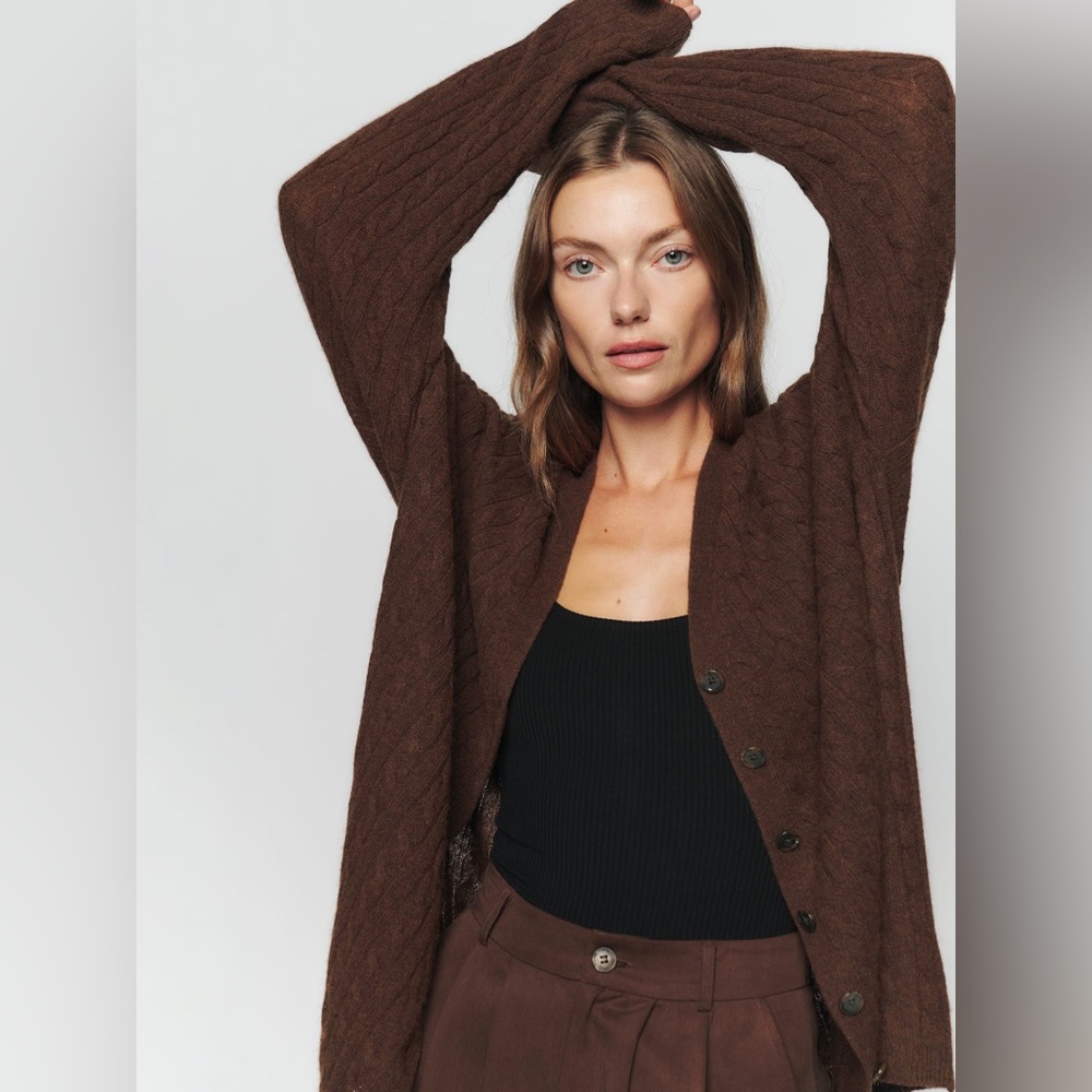 Reformation Giusta oversized cashmere cardigan coffee americano color - Picture 2 of 5